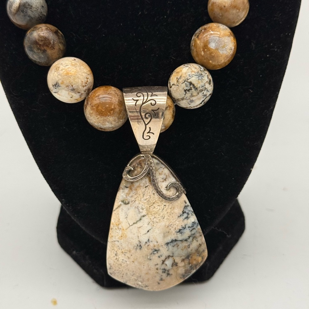 Jay King DTR Dendritic Agate Sterling Silver 925 Bead Necklace Pendant 22” 116g